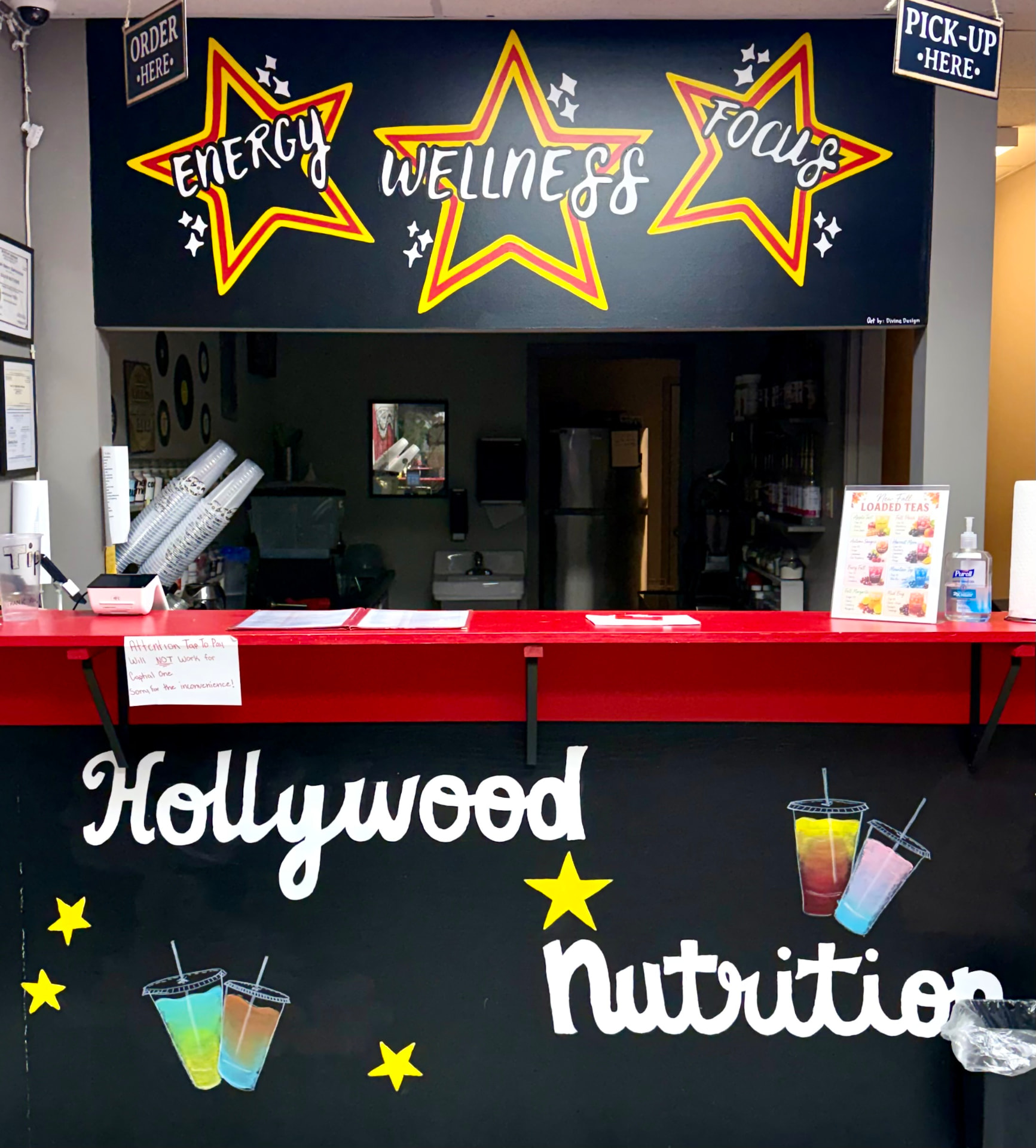Energy, Wellness, Focus — interior mural for Hollywood Nutrition.