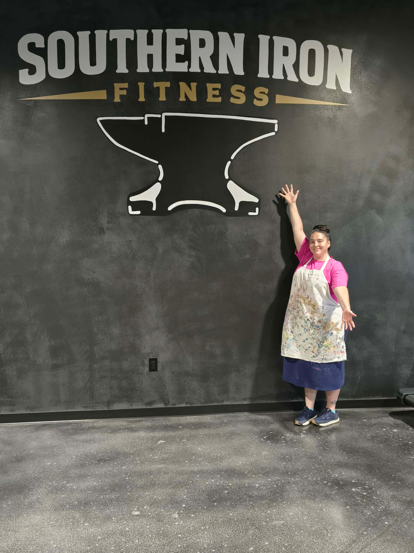 Southern Iron Fitness logo wall, hand-painted top to bottom.