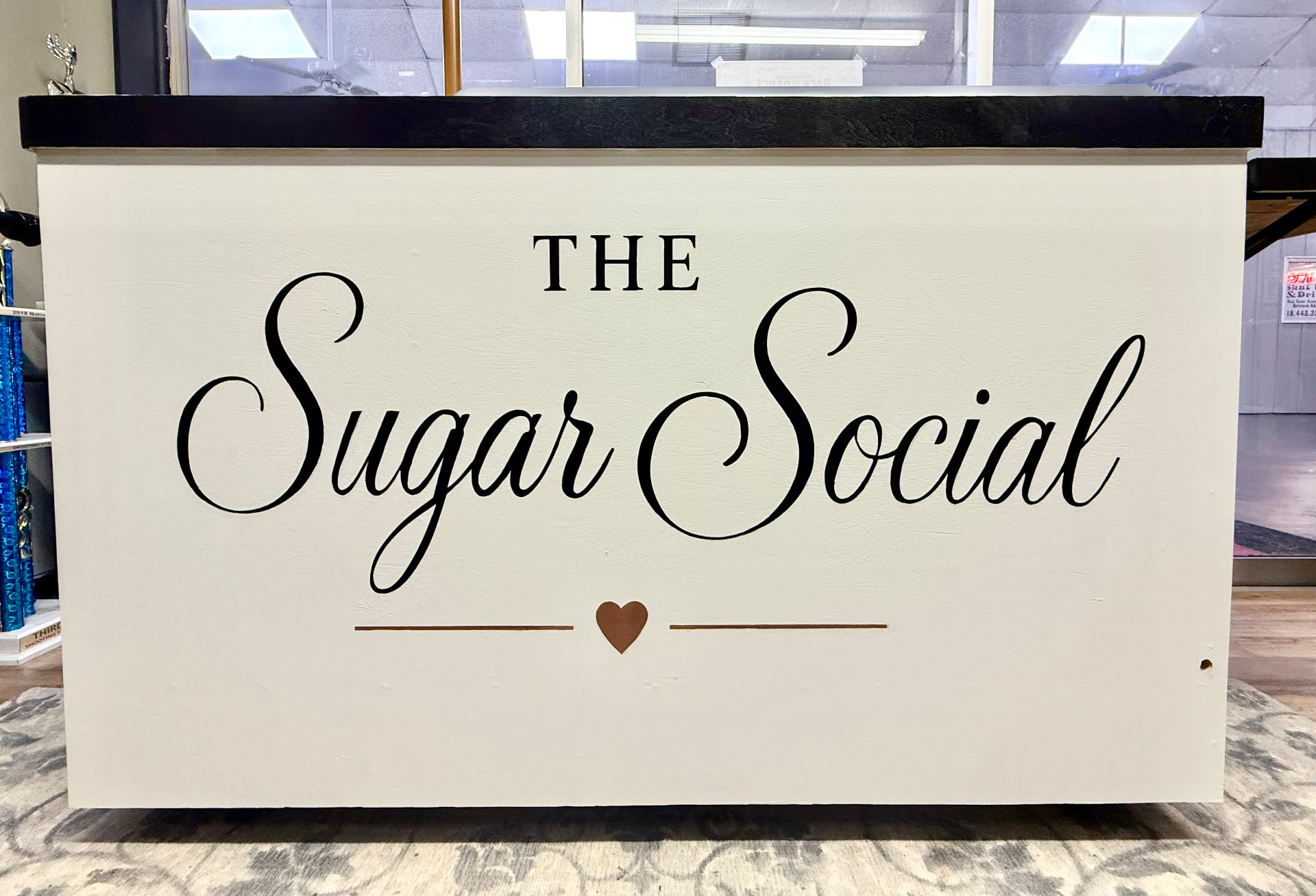 The Sugar Social counter and display board, hand-lettered with love.